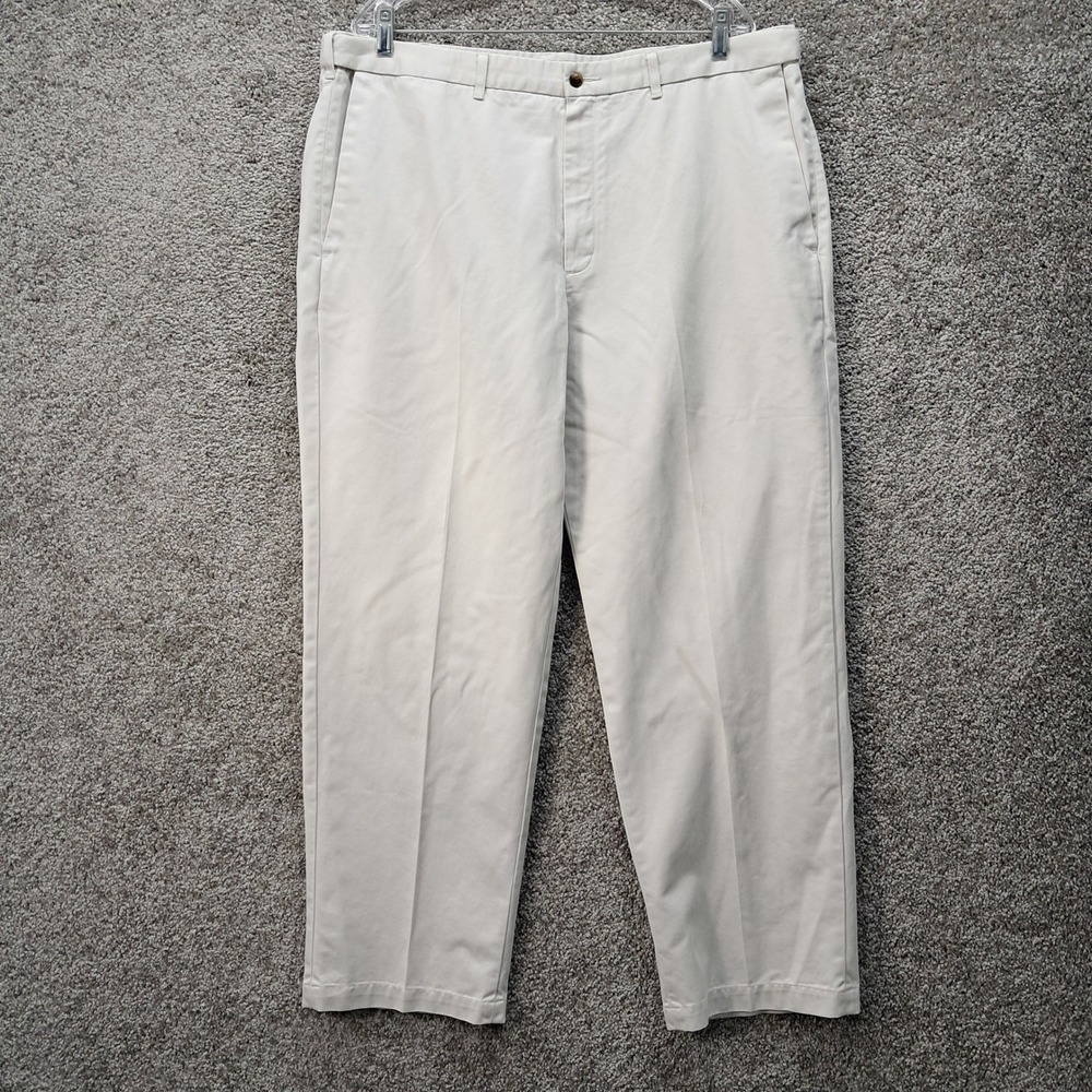 Haggar Select No-Iron Cotton Chinos Mens 40x30 Beige Flat Front Khaki Pants 7078